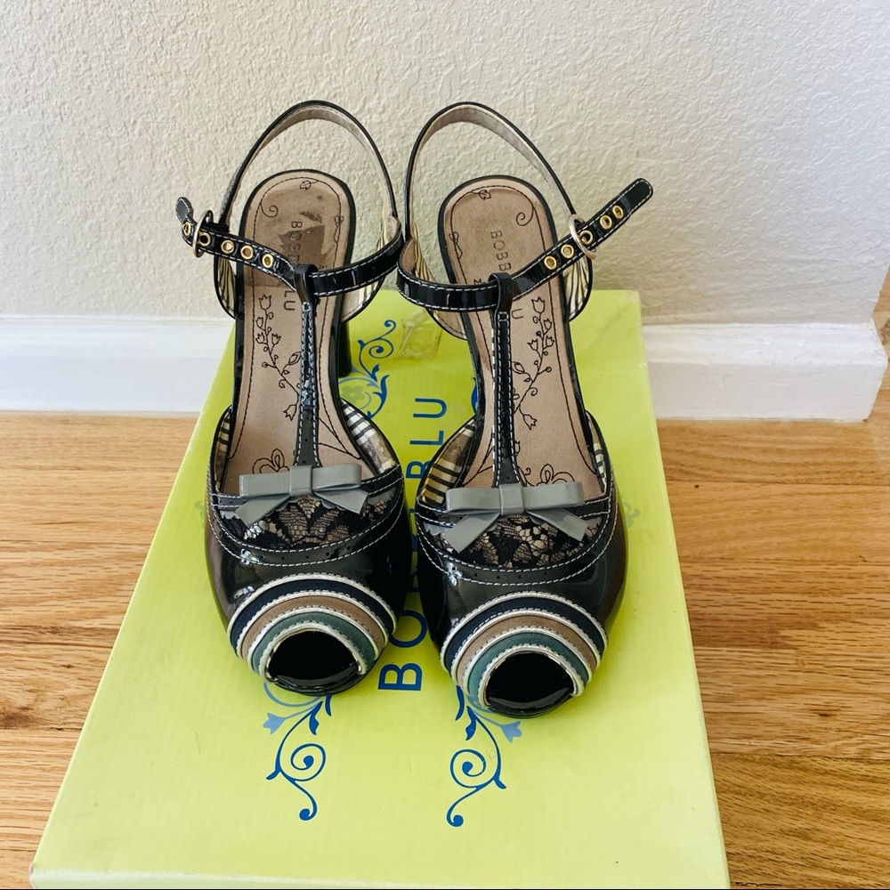 Bobbi Blu Madison black patent leather lace heels 50s 60s pinup Mary jane 8.5